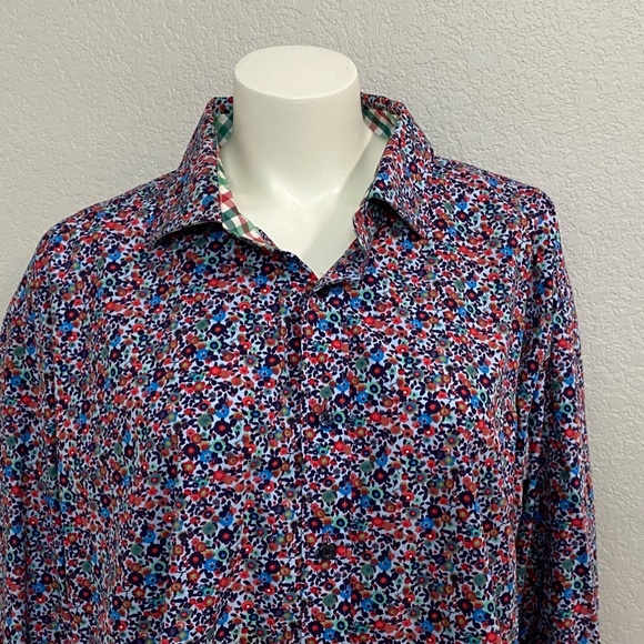 💋Thomas Dean Big and Tall Men’s Floral Shirt - Picture 2 of 9
